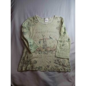 Studio Collection Top Womens Size XL Green Happy Harvest Scarecrow Knit Fall Tee